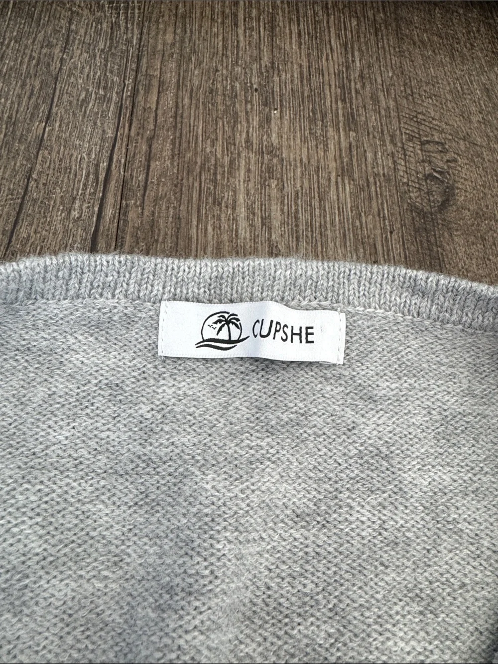 Cupshe Light Gray Button-Accent Wrap Sweater and Gray Bottoms - SET - Picture 2 of 2